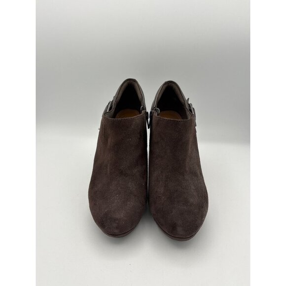 Clarks Brown Suede & Leather Ankle Booties Womens Size 7 With Buckle & Zip Closu - Picture 2 of 5